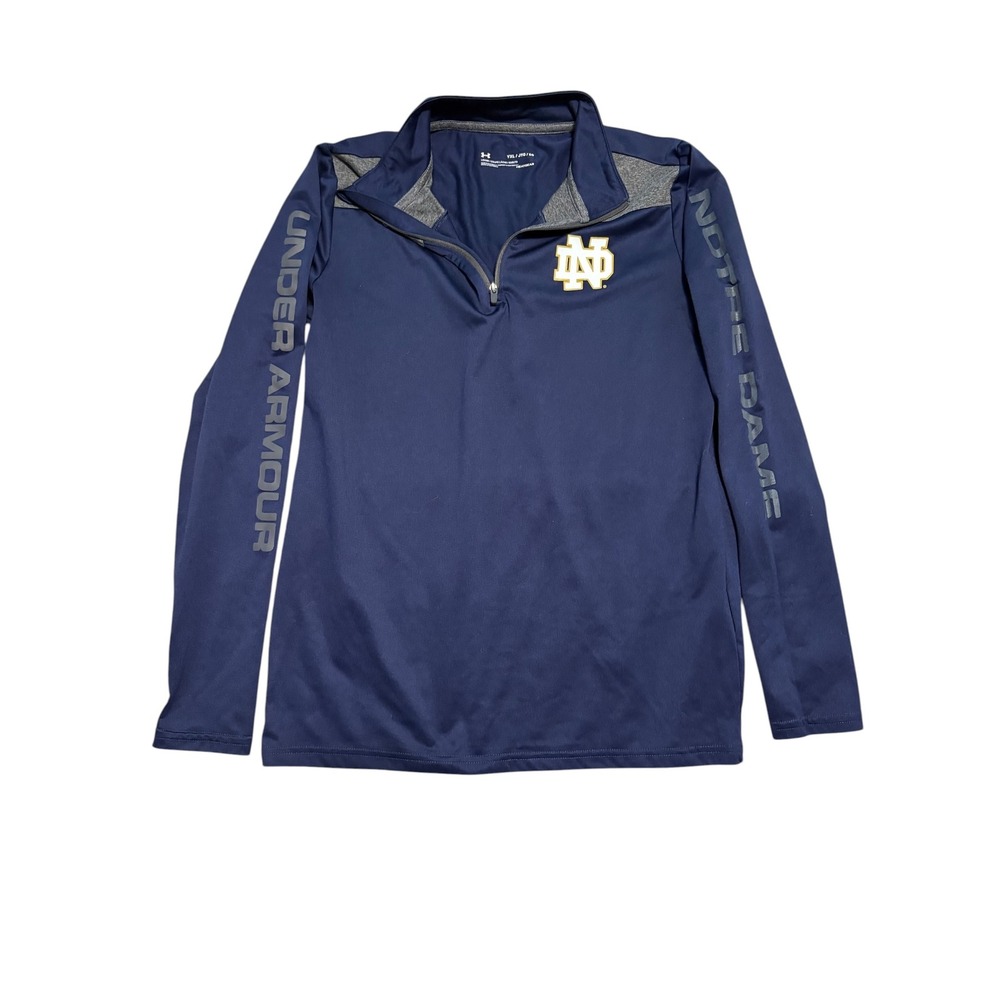 Under Armour Notre Dame 1/4 Zip Pullover Kids YXL Navy Blue Long Sleeve Logo Top
